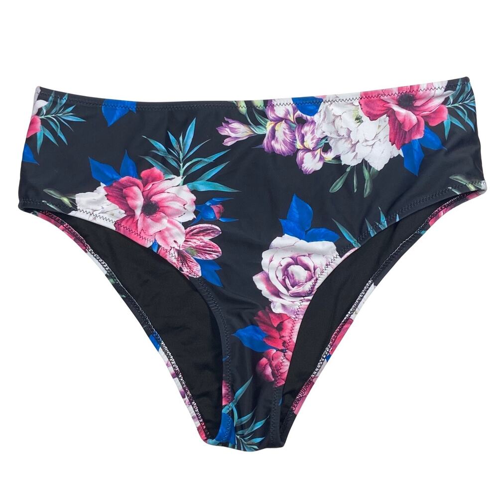 Beachsissi Floral High Waist Swimsuit Bottoms Women's Size XL Ruched Black